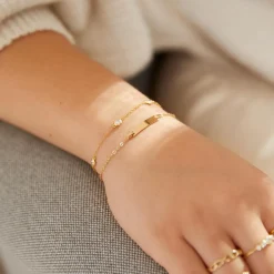 Zirkoniabesetztes Damenarmband aus Sterlingsilber, gold SB0459