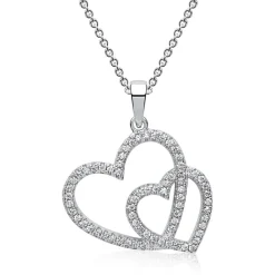 Zwei Herzen Zirkonia besetzt Silber Anhänger SP0752SL