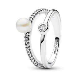 Zweigeteilter Ring aus 925er Silber mit Perle, Zirkonia 193147C01