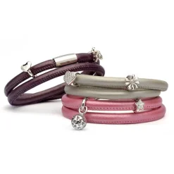 Zweireihig gewickeltes Lederarmband für Charms pink LB0418
