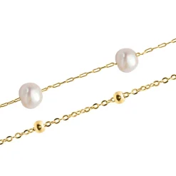 Zweireihiges Damenarmband aus Edelstahl, gold, Perlen B5285-G-SL